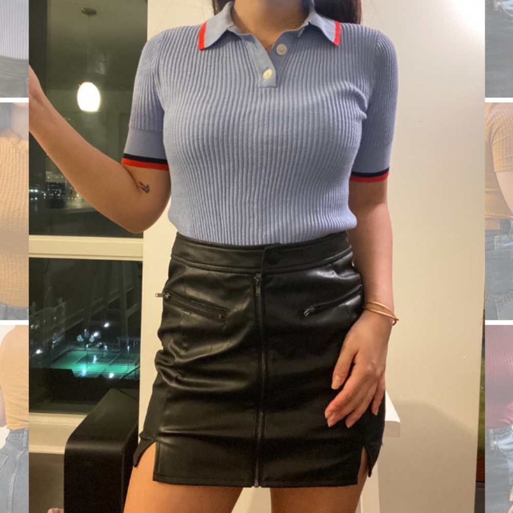 Powder Blue Polo Knit Top